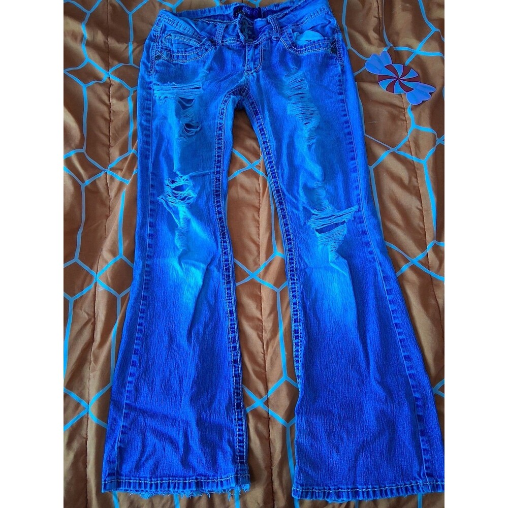 Vintage 2000s Y2K Angels Denim Flared Distressed Stretch Jeans Juniors 11